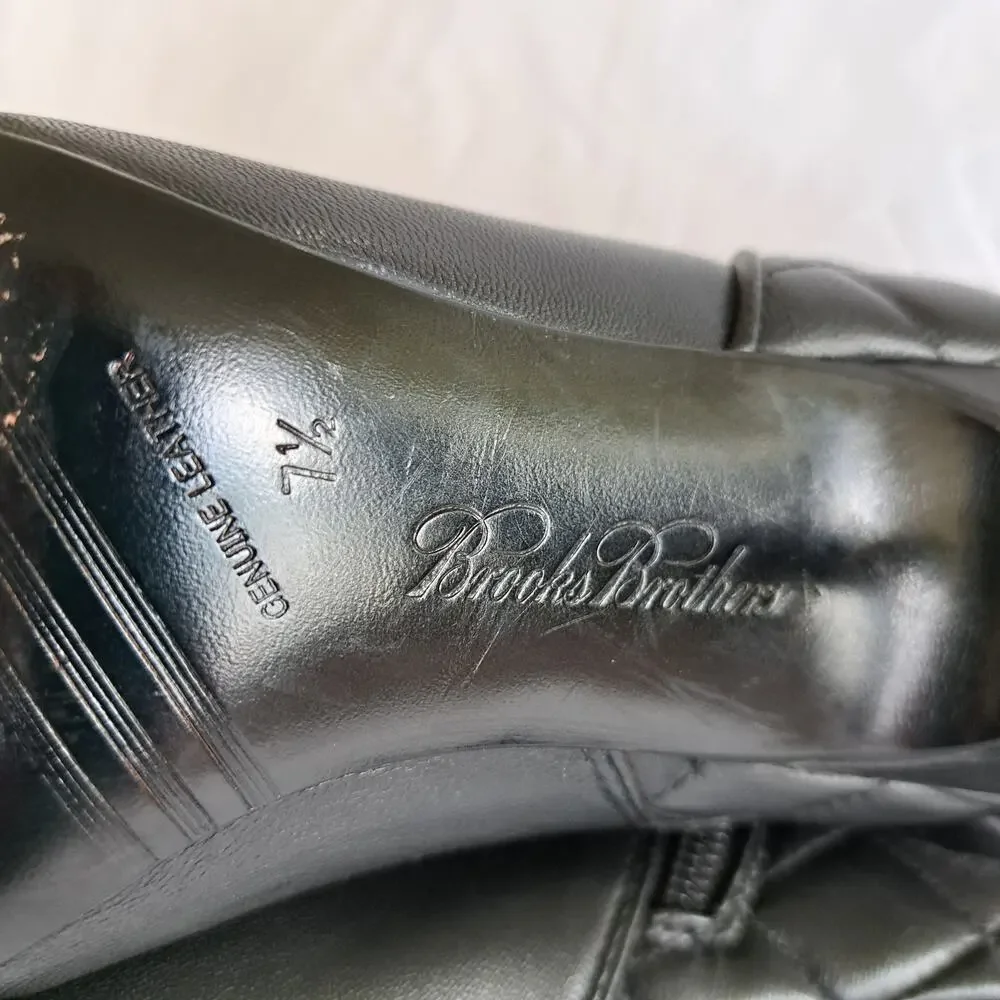 Brooks Brothers Black Leather Quilted Heels Ankle Boot 7.5 Bootie